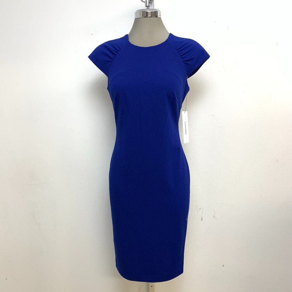 New Calvin Klein ULTRAMARINE Blue Crepe Cap Sleeve Women's Sheath Dress